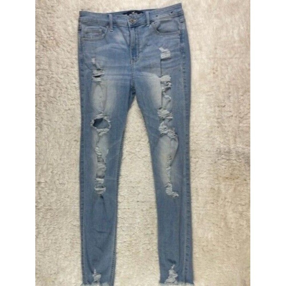 Hollister Size 29 Womens Jeans High Rise Super Skinny Distress Raw Hem Stretch